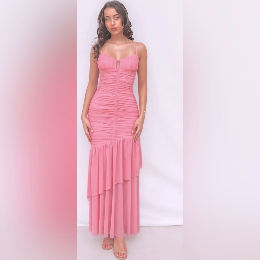 Anthropologie | Saints & Secrets Addy Maxi Dress Ruched Torso w Asymmetric Tiers